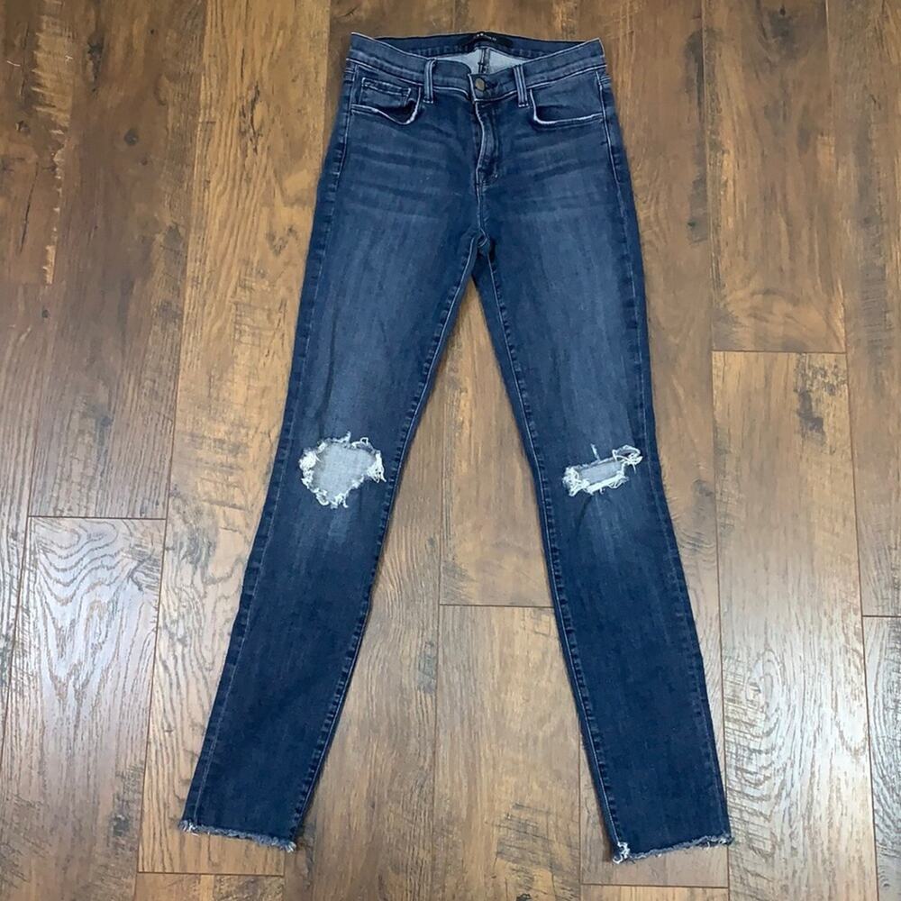 J Brand Skinny Leg In Arcadia Busted Knees Raw Hem Jeans